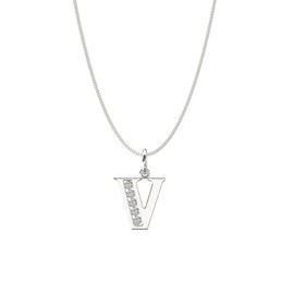 Aeon Jewellery Alphabet Initial Necklace - V | 925 Sterling Silver & Cubic Zirconia | Adjustable 16-18 Inch Silver Curb Necklace | Polishing Cloth