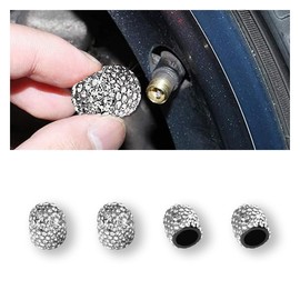4Pack Car Crystal Rhinestone Tire Valve Caps, Handmade Car Tire Valve Stem Caps, Attractive Dustproof Bling Car Accessories, Universal for Cars, SUVs, Bike, Trucks, Motorcycles (White)