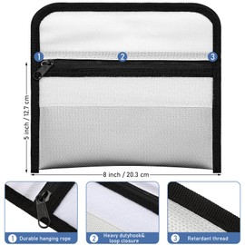 Leinuosen 6 Pack Small Fireproof Bag 8 x 5 Inch Fireproof Money Waterproof Pouch Document Bag with Zipper Silicone Coated Money Holder Safe Accessories for Valuables Passport (Silvery)