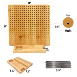 Iswabard 11x11 Inch Blocking Mats Blocking Board for Crocheting with 15 Stainless Steel Rods Crochet Blocking Board Large Base Bamboo Granny Square (Bamboo-C)