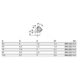 Geberit Silent-PP 390222141 Pipe Bend with Sleeve 45 Degrees DN 50