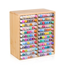 Marker Organizer for 168 Markers Wooden Desktop Marker Storage Holder Art Brushes Stationary Organizer with 24 Compartments Pencil Holders for Home, Classroom, Office Decor