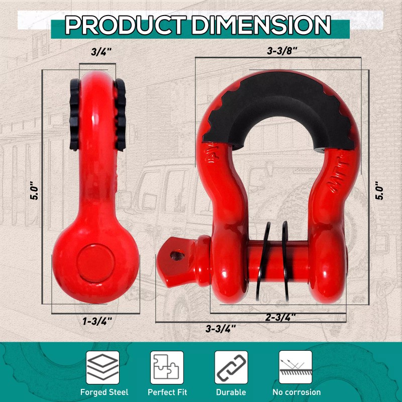 Aaiwa 2PCS 3/4" Strength Shackle D-Ring Set For Tow Strap