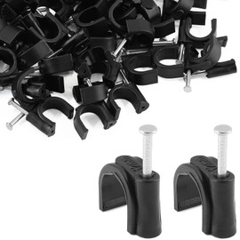 Rierdge 80 Pieces Half Clamps J-Hook with Nail, 12mm Black Pex Support Holder for Tubing Pipe Fixing Wire