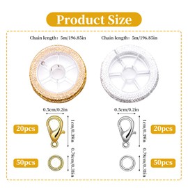 2 x 5 m Link Chains Sold by the Metre, Chains DIY Set, Chain Crafts, Stainless Steel Chain Band Jewellery Making, Jewellery Chain, Jewellery Link Chain with Lobster Clasp and Jump Rings for DIY