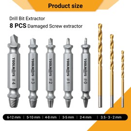 Toolmays 8pcs Damaged Screw Extractor Set, 5 Pcs Hss 4241 Screw Removal Tool With 3 Twist Drill Bit For Stripped, Rusted And Stubborn Screws