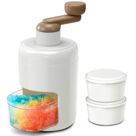 KEOUKE Manual Ice Shaver Portable Snow Cone Machine Shaved Ice Maker Ice Crusher with Free Ice Boxes (Brown 2 Ice Box)