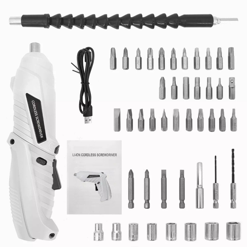 Burkey Destornillador Taladro Eléctrico Inalámbrico, Set 47pcs 3.6v