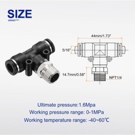 HARFINGTON 2pcs Pneumatic Male Branch Tee 5/16" Tube OD x 1/4" NPT Thread Quick Push to Connect Brass Air Line Hose Fittings for Industry Air System PT5/16-N02, Black
