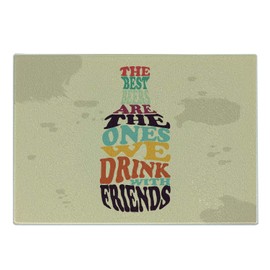 Lunarable Man Cave Cutting Board, Lettering Inside the Beer Can Typography Style Drinking with Friends Themed Phrase, Decorative Tempered Glass Cutting and Serving Board, Large Size, Multicolor