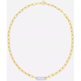 AVELI 18k Gold Plated Lab Created Diamond Bar Necklace on Paperclip Link Chain - Elegant Minimalist Design Women's Jewelry with Sparkling Diamonds, Hypoallergenic Fashion Accessory (Gold)