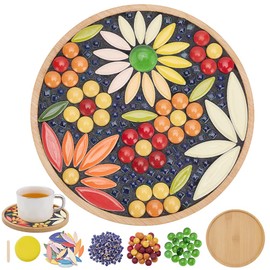 WEBEEDY DIY Mosaic Tiles Coaster Kit Flower Theme Mosaic Coaster Making Kit with Instruction for Adults Beginners 15.5cm/5.9 Inch Circle Coasters for Drinks Tray Home Desktop Decor Gift