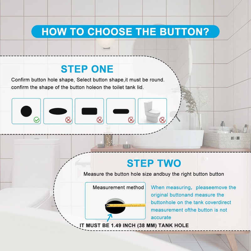 Toilet Push Button, 38mm Thread Diameter Dual Push Flushing Button,