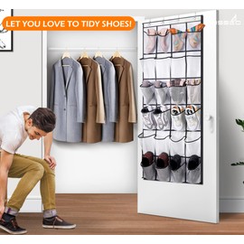 MISSLO Over The Door Shoe Organizer 24 Large Mesh Pockets, White