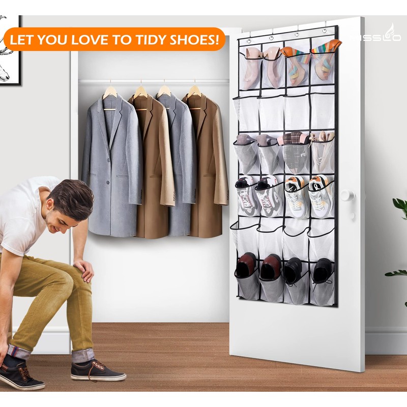 MISSLO Over The Door Shoe Organizer 24 Large Mesh Pockets,