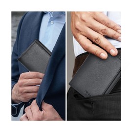Leather Trifold Wallet For Men - RFID Blocking - 6 Card Slots, 2 Note Compartments & 1 ID Window - Minimalist Design, Slim Wallet - Premium, Fashionable Gifts for Him - Father's Day (Black Pebble)