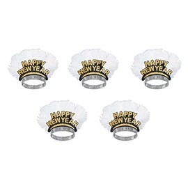 Beistle 5 Piece Happy New Year Bird of Paradise Headband Tiaras Holiday Photo Booth Props Party Favors and Supplies, One Size, Black/Gold/White