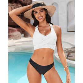 GRAPENT Swim Tops for Women with Built in Bra Swimming Suits for Women Push Up Bikini Top White Size Large US 12 to 14