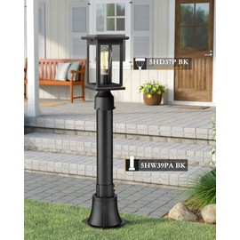 Outdoor Post Light Pole with Base, HWH Outside Lamp Post Accessories, Black Aluminum Mounting Pole and Base for Exterior Pathway Patio Garage Yard Garden, 5HW39PA BK