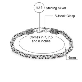 Savlano 925 Sterling Silver Oxidized 6MM Round Byzantine Chain Bracelet - Bali Bracelet for Women and Men come in 7, 7.5 and 8” Inches with Gift Box - Made in Italy (8)