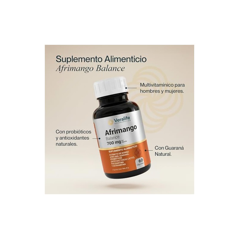 Veralife Suplemento Alimenticio Mango Africano Guarana Astanxatina Tabletas Nutricional Multivitaminico