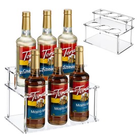 EFYSE Acrylic Coffee Syrup Organizer rack,2 Tier-6 Bottle Capacity Syrup stand,Syrup Bottle Holder for coffee bar syrup storage,kitchen condiment organization and wine display.