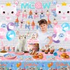 Cat Birthday Party Supplies - 116pcs Decorations and Tableware Set