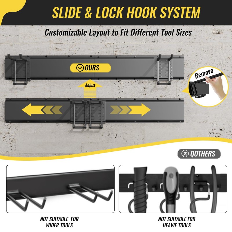 BJONKZ Garage Tool Rack Wall Mount – 48 inches Heavy-Duty