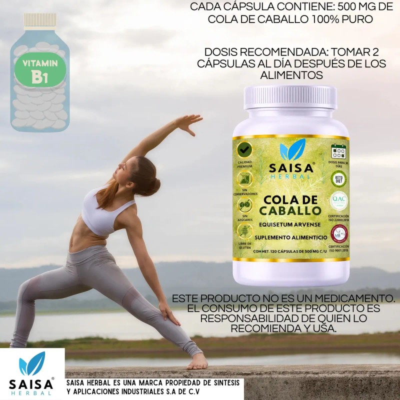 Cola Caballo Orgánica 500 Suplemento Alimenticio Diuretico Natural Retención Liquidos