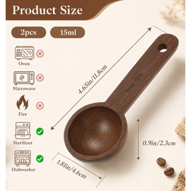 2 PCS Coffee Scoop, Natural Wooden Tablespoon Measuring Spoon (15ml)