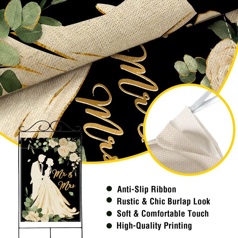 Mr. and Mrs. Just Married Large Decorative House Flag, Romantic