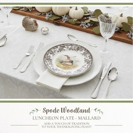 Spode Woodland Mallard Luncheon Plate - 9" Fine Earthenware with British Flowers Border, Rustic Duck Motif - Dishwasher, Microwave, Freezer & Oven Safe - Seasonal Wildlife Tableware - Made in England