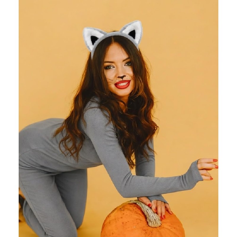 Grey Wolf Ears Headband Grey Cat Ears Headband Gray Fox