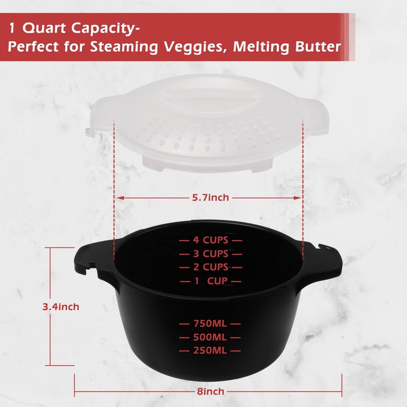 Professional Small Micro Cookware 1 Quart, Microwave Steamer for Vegetables,