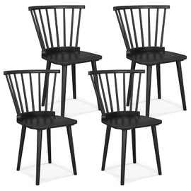 Giantex Windsor Dining Chairs Set of 4, Black Wooden Kitchen Chair, American Country Dining Chairs w/Rubber Wood Frame & High Spindle Back, Farmhouse Armless Side Chair for Home Living Room