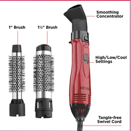 Revlon 1200W Ionic 1" and 1-1/2" Hot Air Styling Kit IONIC TECHNOLOGY Female Red