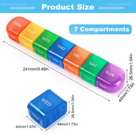 Pill Boxes 7 Day 1 Times a Day, Detachable Pill Box, Large Capacity Medication Organizer, Thickened Pill Organiser 7 Day, Portable 7 Day Pill Box, Pill Box Organiser for Vitamins (Black)