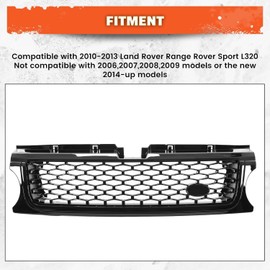 ECOTRIC Front Grill & Pair Air Side Vent Compatible with 2010-2013 Land Rover Range Rover Sport L320 Black Bumper Hood Grille