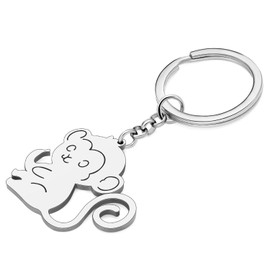SHIGIE Stainless Steel Cute Banana Peach Monkey Keychain Key Ring Funny Wild Animals Jewellery For Women Car Purse Key Gifts (Silver Plated)