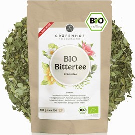 Bitter Tea Organic Loose Herbal Tea with Bitter Substances, 500 g, Natural Bitter Herbs Liver Tea with Milk Thistle, Dandelion, Mugwort, Alternative Bitter Drops, Capsules, Tablets