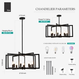 Salaiwei Modern Farmhouse Black Chandeliers for Dining Room, 8-Light Industrial Metal Chandeliers Geometric Pendant Lights Kitchen Island for Entryway Stairway Foyer Hallway