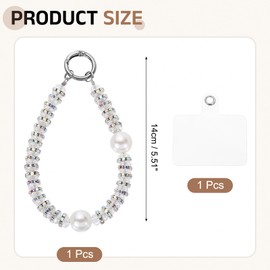 uxcell Beaded Phone Wrist Strap, Phone Charm with Tether Tab, Anti-Loss Hands-Free Rhinestones Pearl Cellphone Chain Wristlet for Women Girls, White