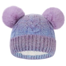 Girls Rainbow Pom Pom Beanies Hats Winter Knit Fleece Lined Beanie Hat for Kids Outdoor Snow Ski Skull Cap Age 7-12