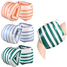 JellyArch 6 Pcs Arm Floaties PVC Inflatable Arm Band Striped Pool Floats Sleeves Swimming Arm Float Rings for Adult Girls Boys Water Sports Learning Swim Training Summer Beach Bachelorette Party