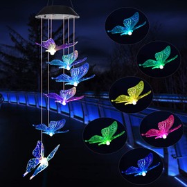 Timbre de viento, luces solares, campanillas de viento de mariposa, campanillas de viento con luces led/colibrí solar, decoración al aire libre, decoración de patio, luz solar móvil, campanillas de viento conmemorativas (regalos para mamá, regalos de cum