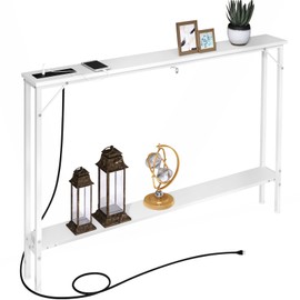 SAUCE ZHAN Sofa Table with Outlet and USB Port, 47" Console Table Behind Couch Table with Steel Frame, Narrow Entryway Table for Sofa, Living Room, Foyer, Hallway, Entry, White