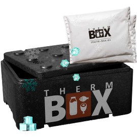 THERM BOX Professional Polystyrene Box 12BL with 2 x Ice Packs for Cool Box Set 12 L Interior: 36 x 26 x 13 cm Transport Box Reusable