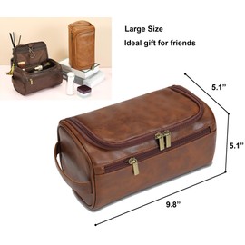 RC ROCKCOW Toiletry Bag for Men, Travel Shaving Dopp Kit Water-resistant Bathroom Toiletries Organizer PU Leather Cosmetic Bags