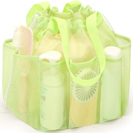 famichan Mesh Shower Caddy Portable with Drawstring, Dorm Room Essentials for College Students Girls & Boys, Large Shower Bag for Camping,Swimming,Gym,Travel,Bathroom - Green