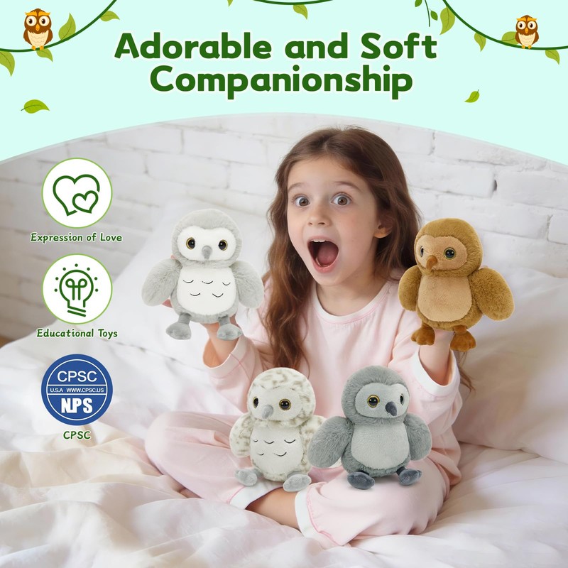 MorisMos 4 Pack Owl Stuffed Animals, 7.8 Inch Small Owl